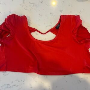 Lira Red Crop Top with Puff Sleeves